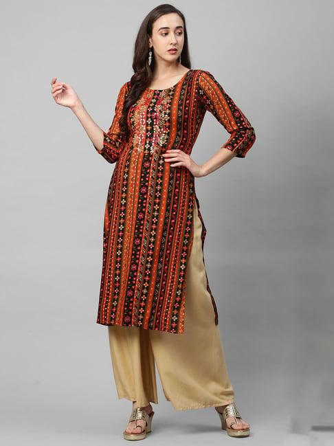 fashor multicolor embroidered round neck kurta