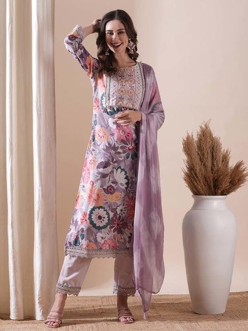 fashor multicolor printed kurta & pants set with dupatta