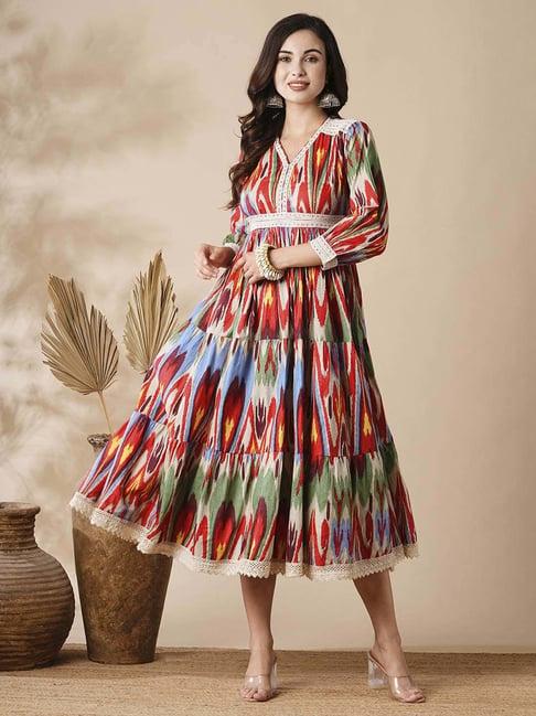 fashor multicolored cotton printed a-line dress