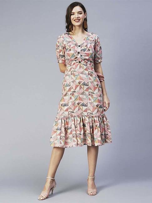 fashor multicolored cotton printed a-line dress