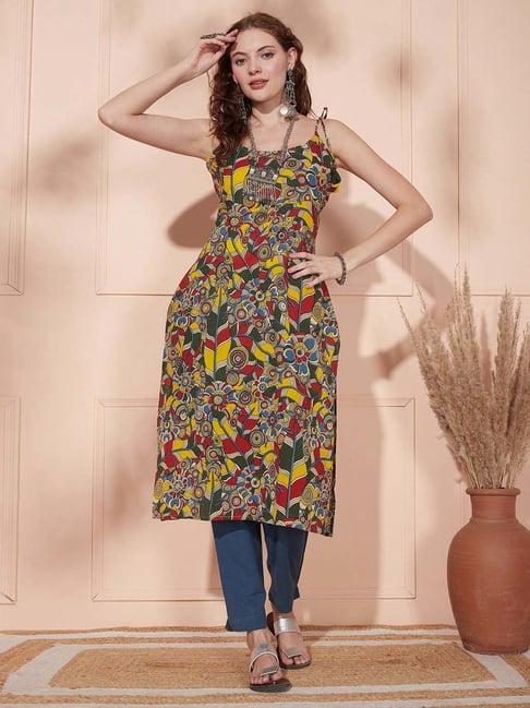 fashor multicolored cotton printed straight kurta