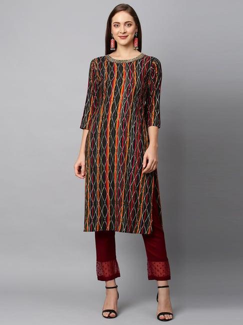 fashor multicolored cotton printed straight kurta