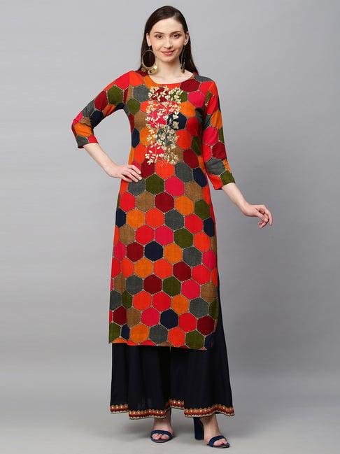 fashor multicolored embroidered kurta palazzo set