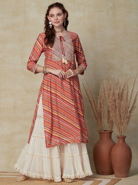 fashor multicolored embroidered straight kurta