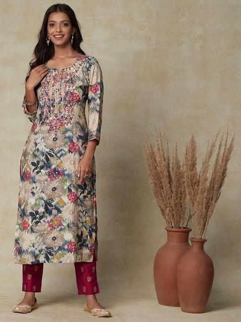 fashor multicolored embroidered straight kurta