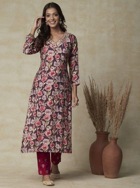 fashor multicolored embroidered straight kurta