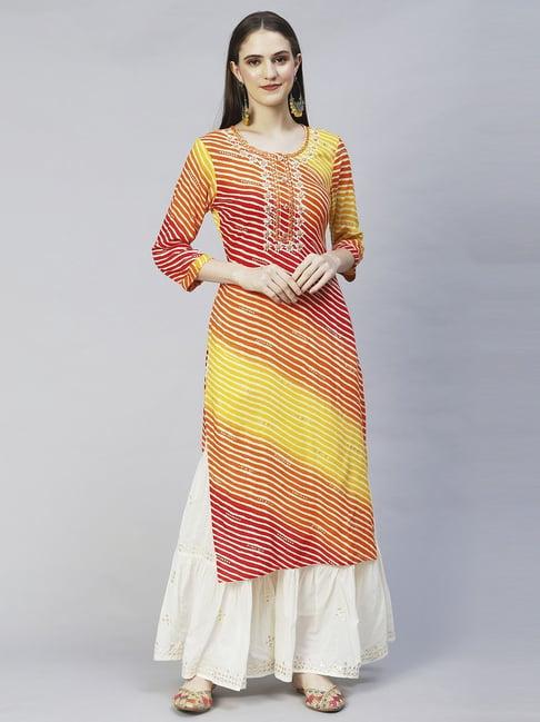 fashor multicolored embroidered straight kurta