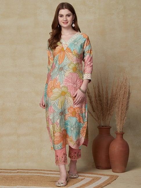 fashor multicolored floral print straight kurta