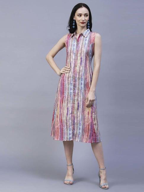 fashor multicolored linen printed shirt dress