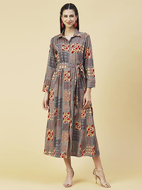 fashor multicolored printed a-line dress