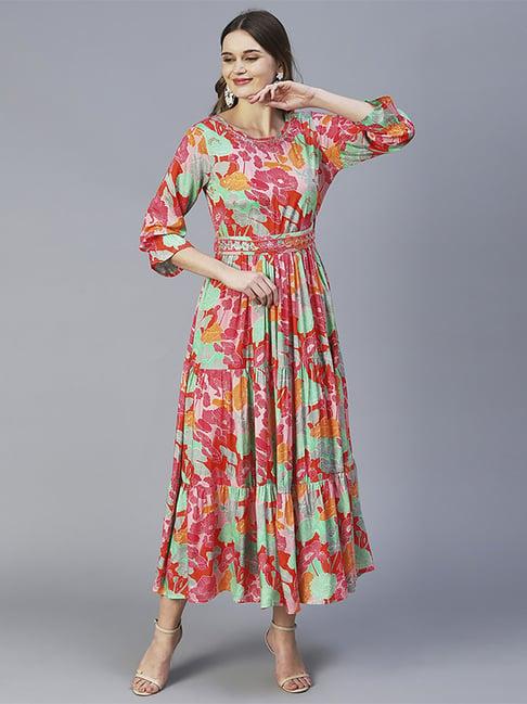 fashor multicolored printed a-line dress