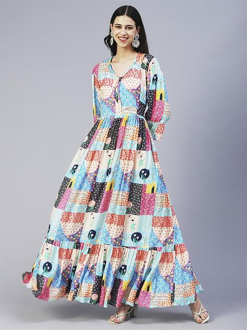 fashor multicolored printed maxi dress