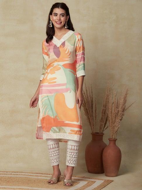 fashor multicolored printed straight kurta