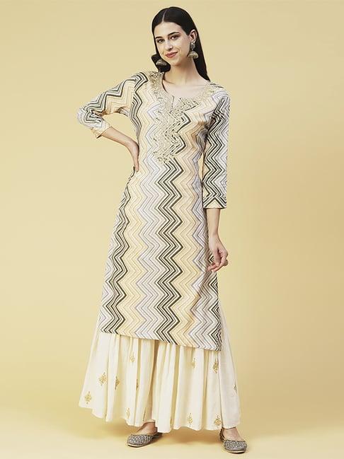 fashor multicolored printed straight kurta