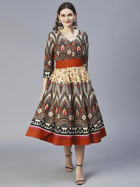 fashor multicolored pure cotton printed a-line dress