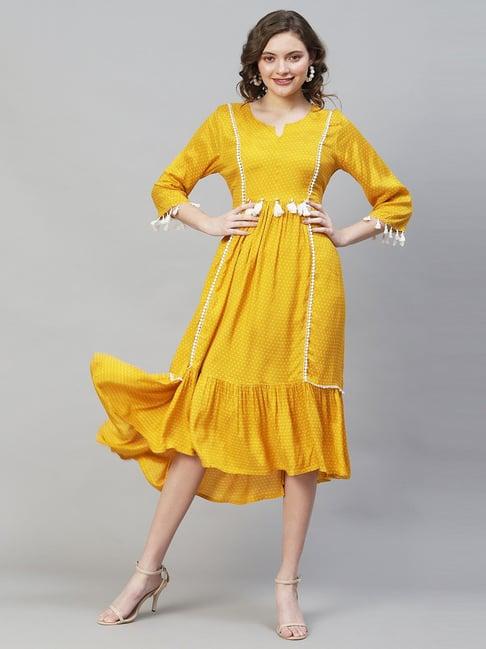 fashor mustard polka dots a-line dress