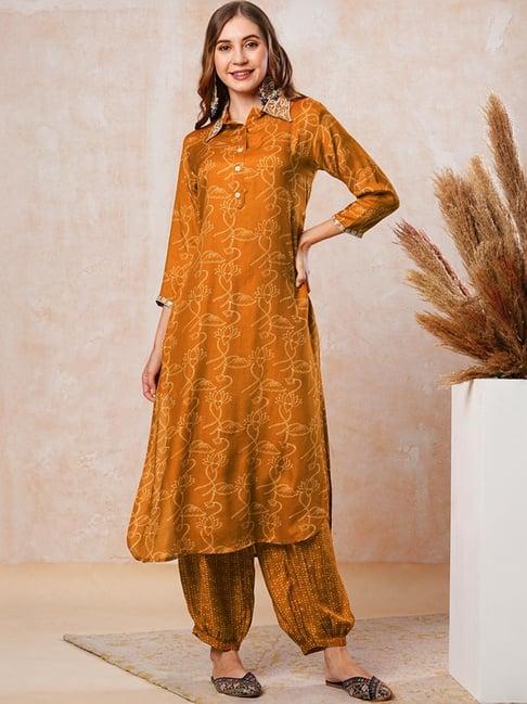 fashor mustard printed kurta salwar set