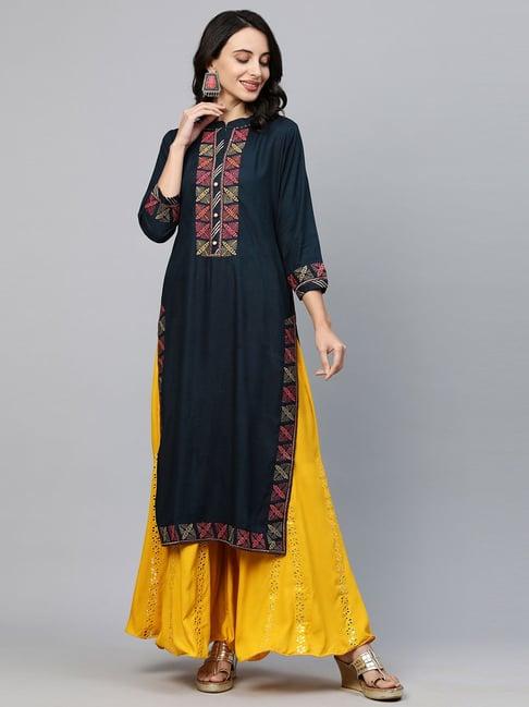 fashor navy embellished straight kurta