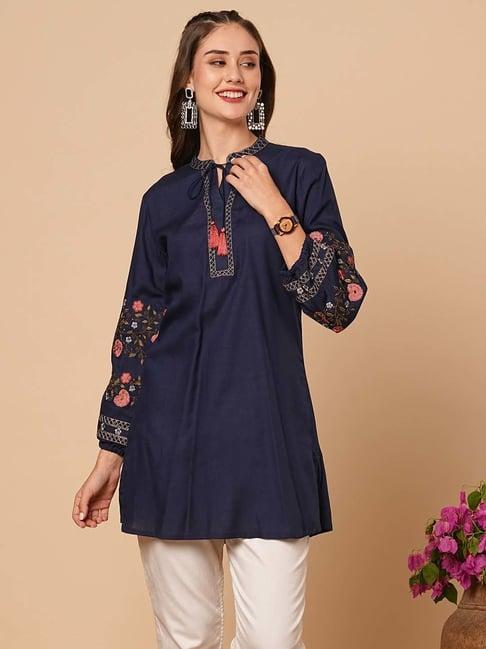 fashor navy embroidered a line kurti