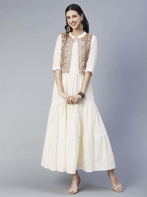 fashor off-white cotton maxi dress with jacket