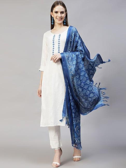 fashor off-white embroidered kurta pant set with dupatta