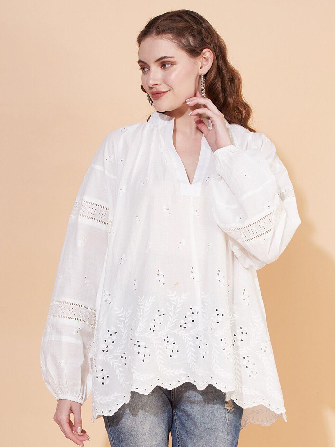 fashor off white floral embroidered a-line top