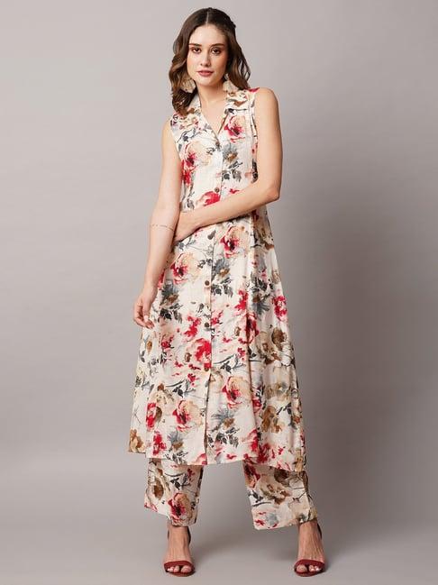 fashor off-white printed kurta palazzo set