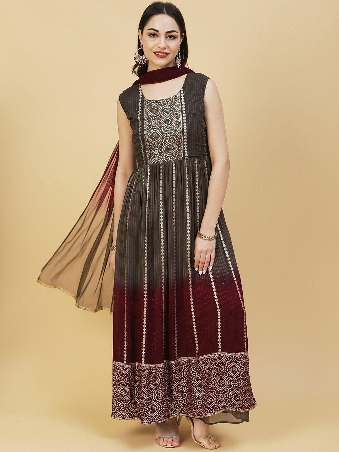 fashor ombre dyed pleated mirror work kurta with palazzos & dupatta