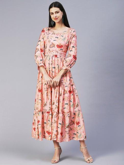 fashor peach embroidered a-line dress