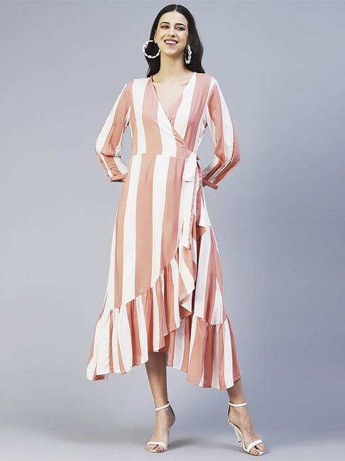 fashor peach printed a-line dress