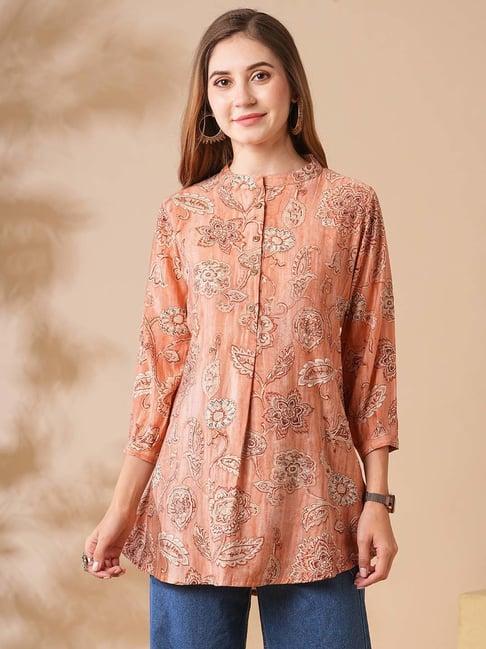 fashor peach printed a-line kurti