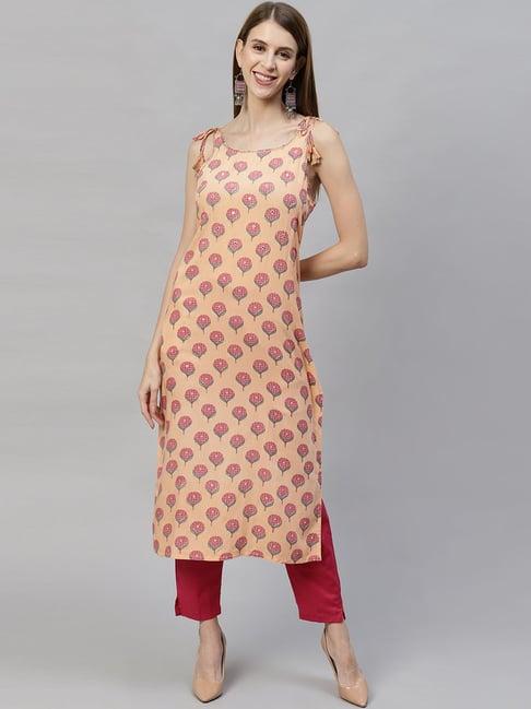 fashor peach printed straight kurta