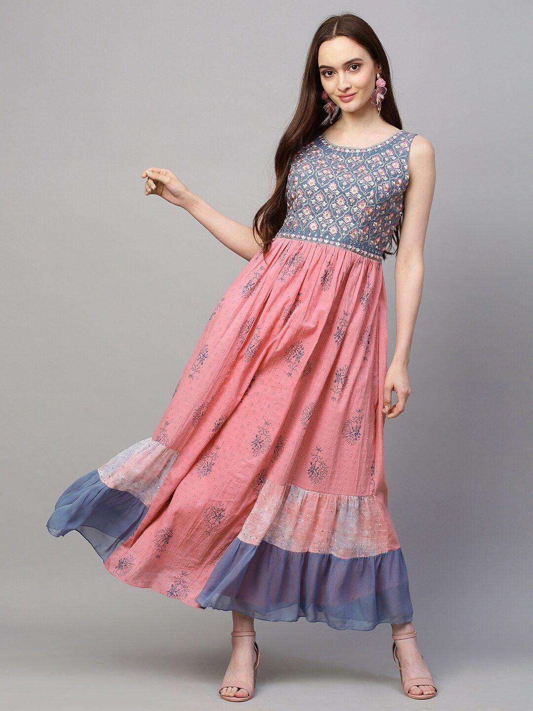 fashor pink & blue floral maxi dress