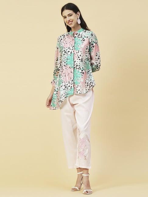 fashor pink & blue printed shirt pant set