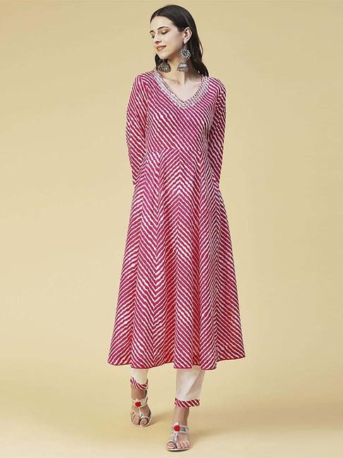 fashor pink cotton printed kurta pant set