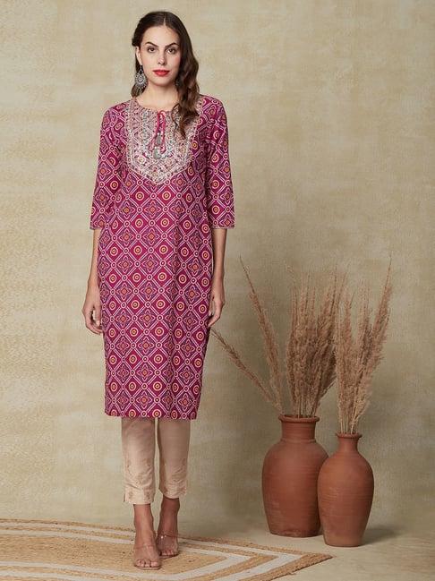 fashor pink cotton printed straight kurta