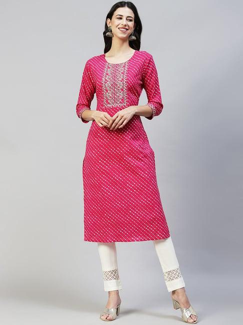 fashor pink cotton zari work straight kurta