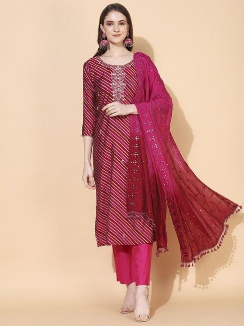 fashor pink embroidered straight kurta with dupatta