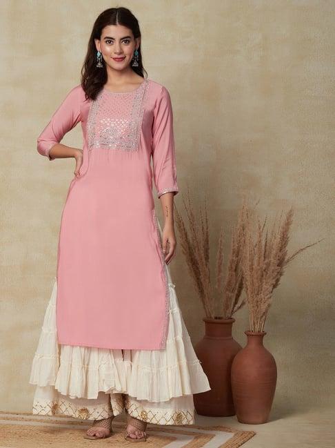 fashor pink embroidered straight kurta