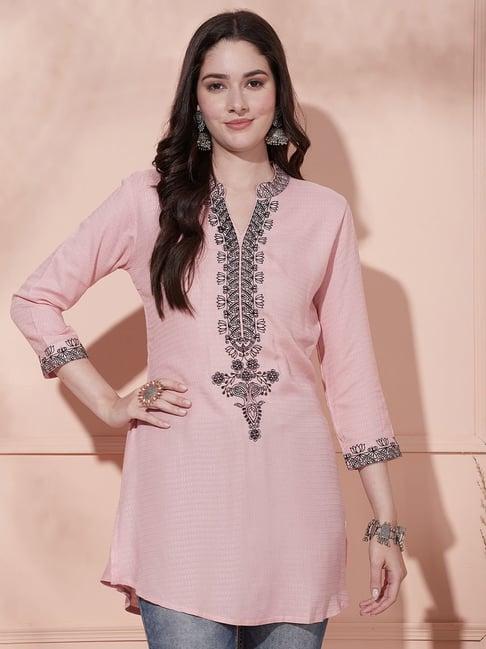 fashor pink embroidered straight kurti