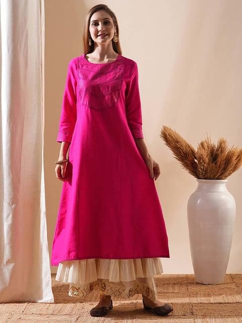 fashor pink plain a-line kurta