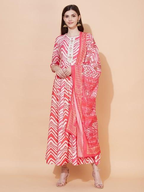 fashor pink printed a-line dress with dupatta