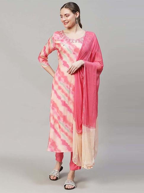 fashor pink printed kurta pant set with dupatta