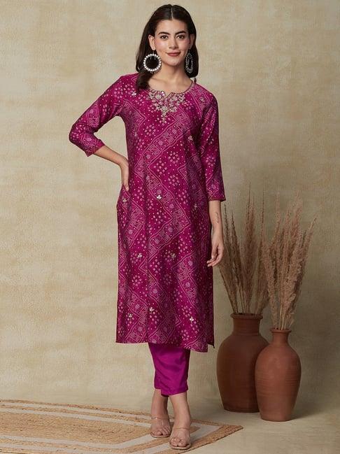 fashor pink printed kurta pant set