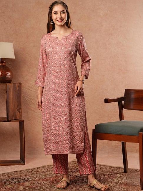 fashor pink printed kurta pant set