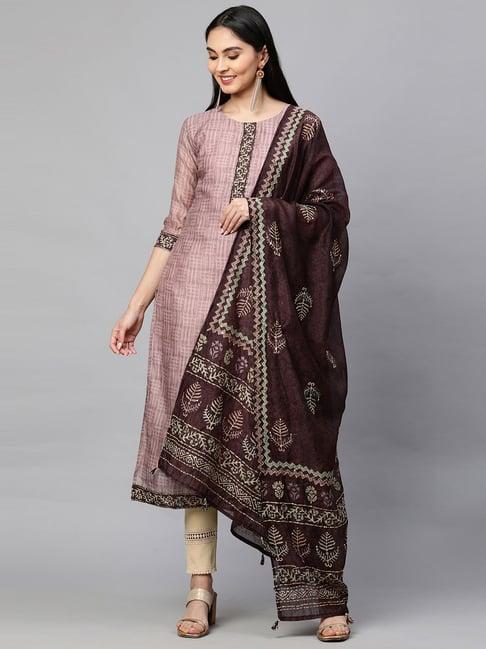 fashor pink printed straight kurta with dupatta