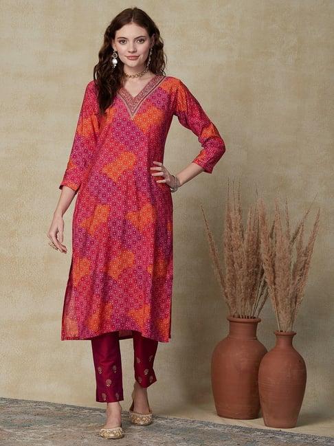 fashor pink printed straight kurta