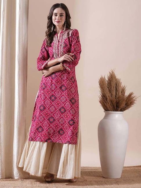 fashor pink printed straight kurta