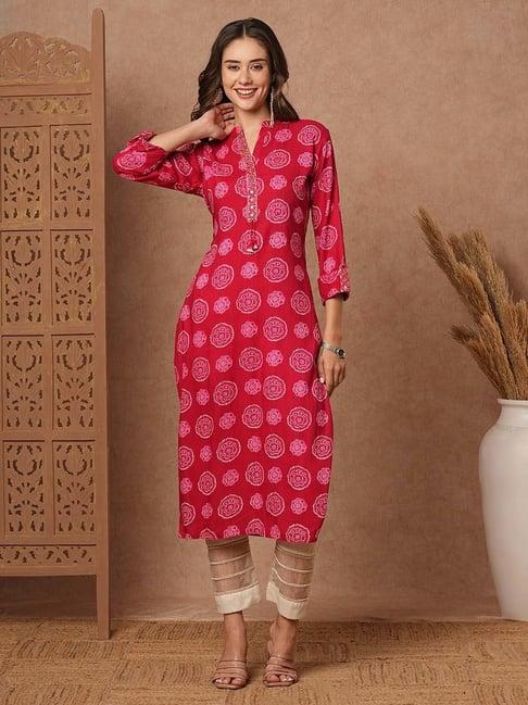 fashor pink printed straight kurta