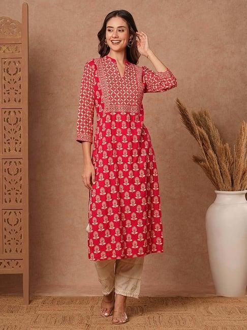 fashor pink printed straight kurta